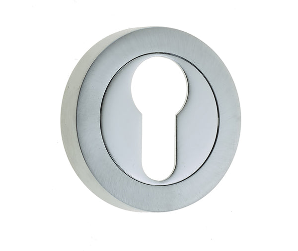 Jedo Dual Euro Profile Escutcheons on 50mm Round Rose Polished Chrome / Satin Chrome