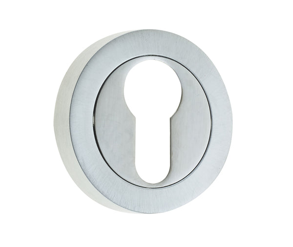Jedo Designer Euro Profile Escutcheons on 50mm Round Rose Satin Chrome