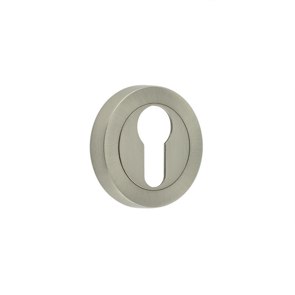 Jedo Designer Euro Profile Escutcheons on 50mm Round Rose Satin Nickel