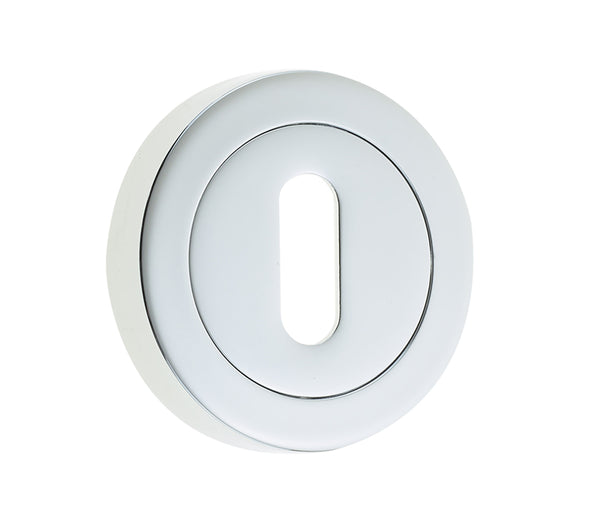 Jedo Designer Standard Keyway Escutcheons on 50mm Round Rose Polished Chrome