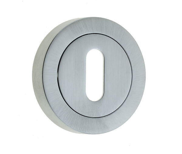 Jedo Designer Standard Keyway Escutcheons on 50mm Round Rose Satin Chrome