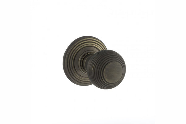 Old English Ripon Solid Brass Reeded Beehive Mortice Door Knob on Concealed Fix Rose - Urban Bronze - Default