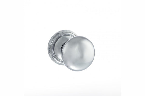 Old English Harrogate Solid Brass Mushroom Mortice Knob on Concealed Fix Rose - Polished Chrome - Default