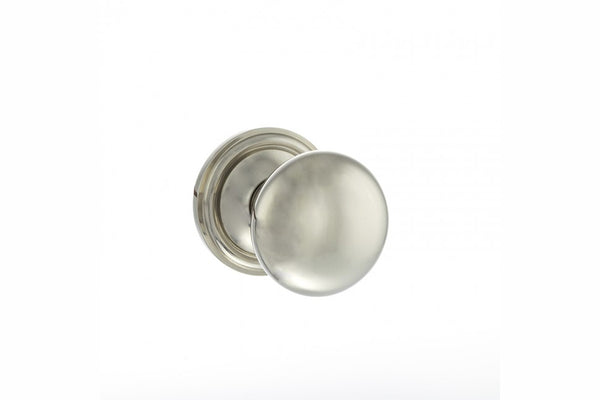 Old English Harrogate Solid Brass Mushroom Mortice Knob on Concealed Fix Rose - Polished Nickel - Default