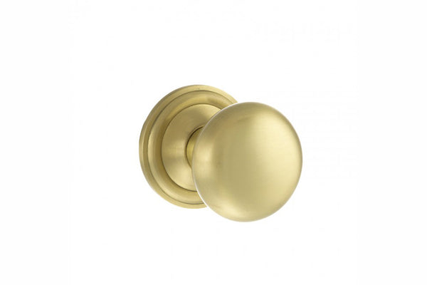 Old English Harrogate Solid Brass Mushroom Mortice Knob on Concealed Fix Rose - Satin Brass - Default