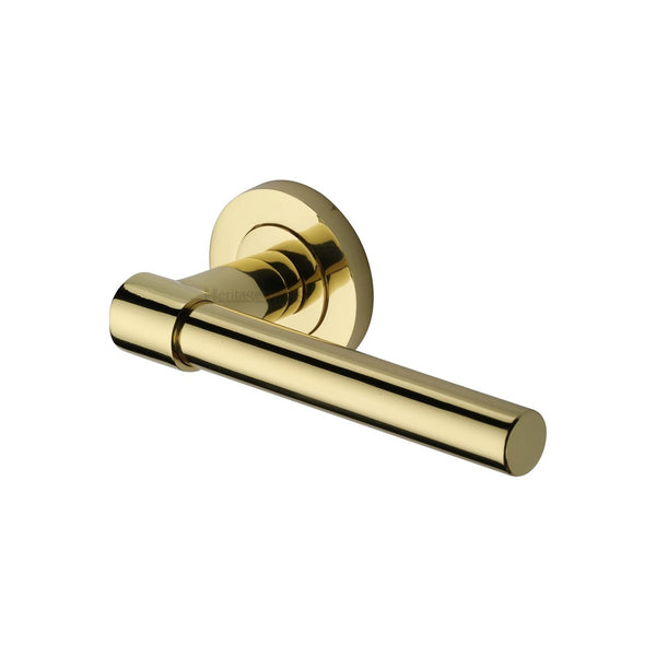 Phoenix Door Handle on Round Rose by M Marcus - Heritage Brass