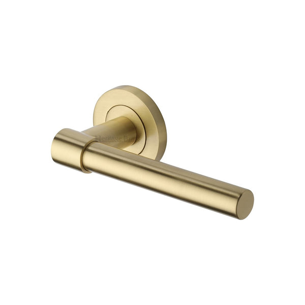 Phoenix Door Handle on Round Rose by M Marcus - Heritage Brass