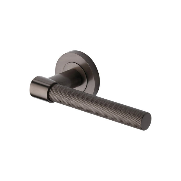 Phoenix Knurled Door Handle on Round Rose by M Marcus - Heritage Brass