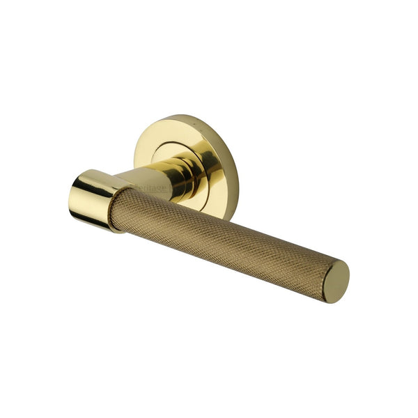 Phoenix Knurled Door Handle on Round Rose by M Marcus - Heritage Brass