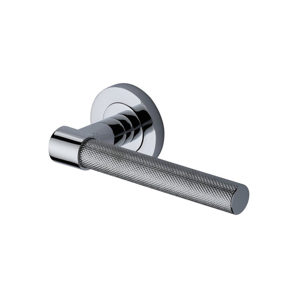 Phoenix Knurled Door Handle on Round Rose by M Marcus - Heritage Brass
