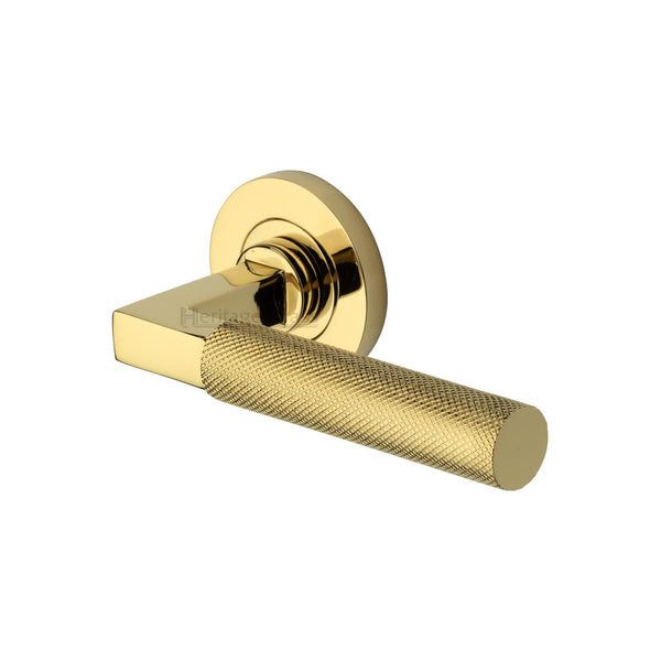 Signac Door Handle on Round Rose by M Marcus - Heritage Brass