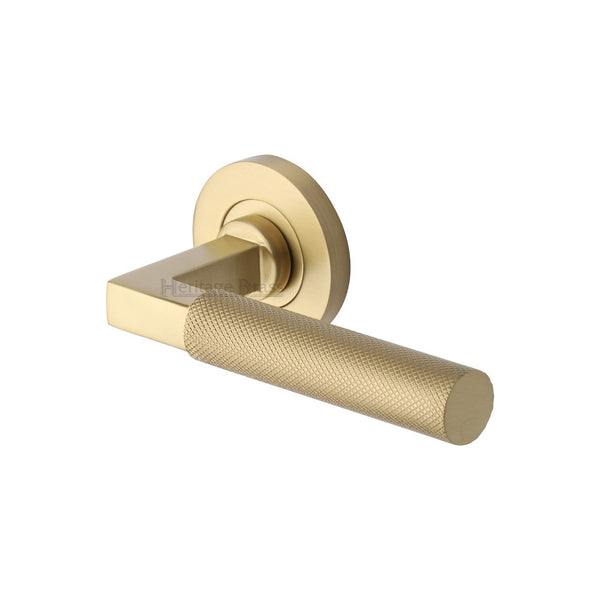 Signac Door Handle on Round Rose by M Marcus - Heritage Brass