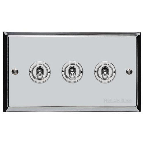 Elite Stepped Plate Range-Polished Chrome-3 Gang Toggle Switch
