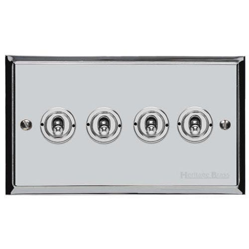 Elite Stepped Plate Range-Polished Chrome-4 Gang Toggle Switch