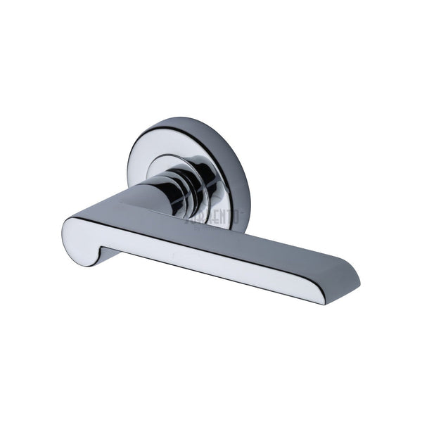 Lugano Door Handle on Round Rose by M Marcus - Heritage Brass
