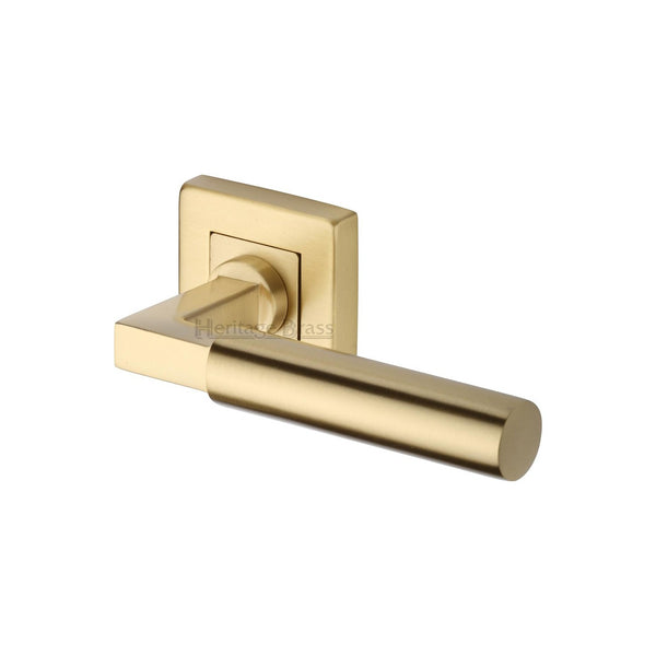 Bauhaus Sq Door Handle on Square Rose by M Marcus - Heritage Brass