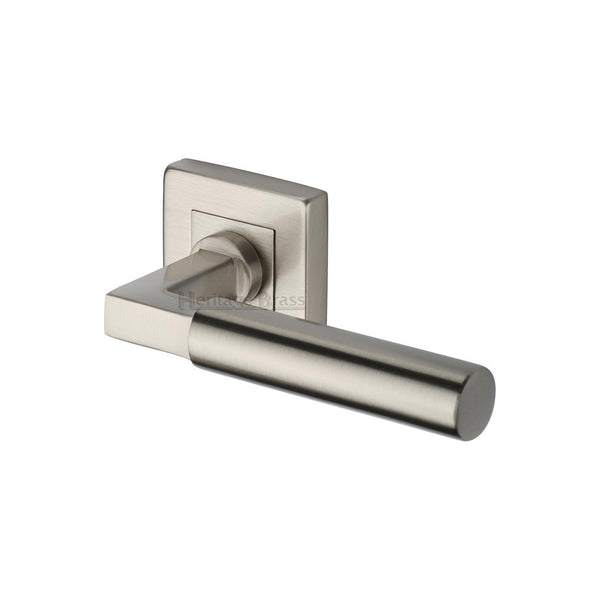 Bauhaus Sq Door Handle on Square Rose by M Marcus - Heritage Brass