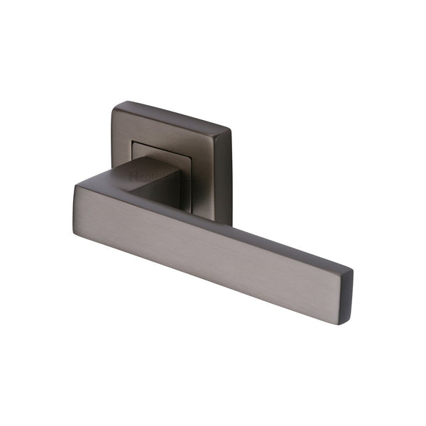 Delta Sq Door Handle on Square Rose by M Marcus - Heritage Brass
