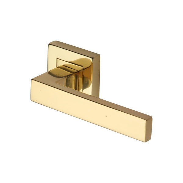 Delta Sq Door Handle on Square Rose by M Marcus - Heritage Brass