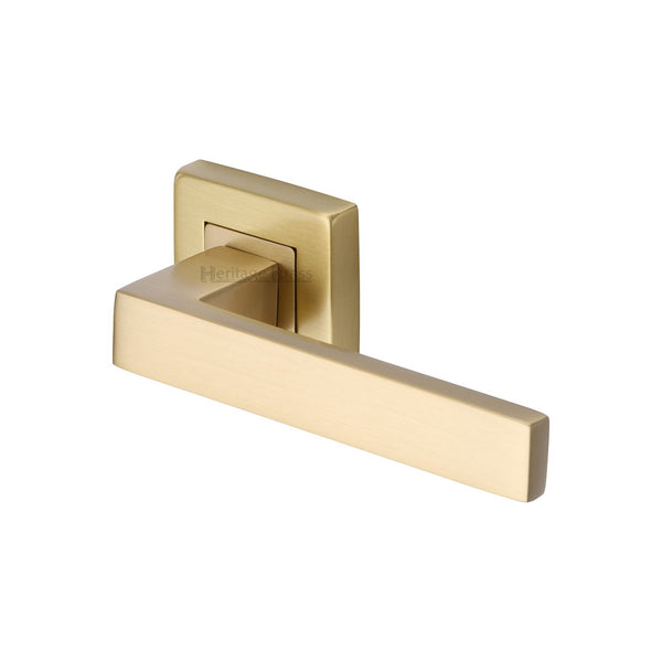 Delta Sq Door Handle on Square Rose by M Marcus - Heritage Brass