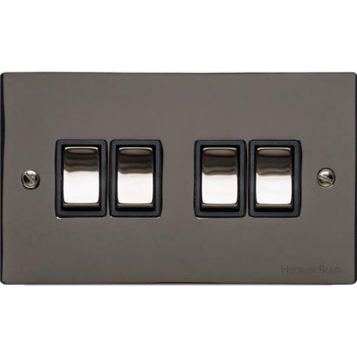 Elite Flat Plate Range-Black Nickel-4 Gang Rocker Switch (10 Amp)