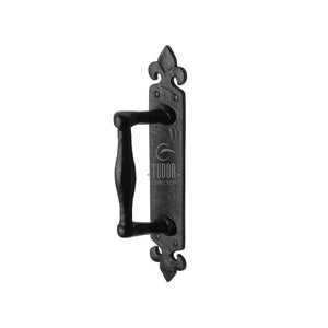 Tudor Door Pull Handle on Plate Offset - Matt Black