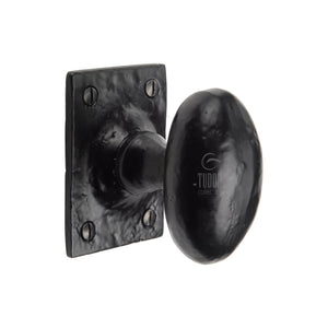 Oval Mortice Door Knob on Rose Black Iron by M Marcus - Heritage Brass