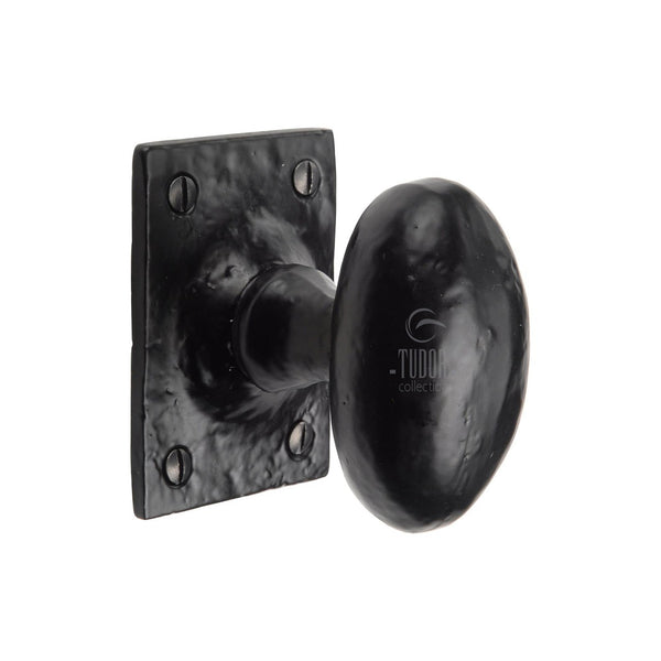 Oval Mortice Door Knob on Rose Black Iron by M Marcus - Heritage Brass