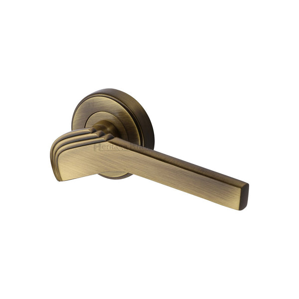 Tiffany Door Handle on Round Rose by M Marcus - Heritage Brass