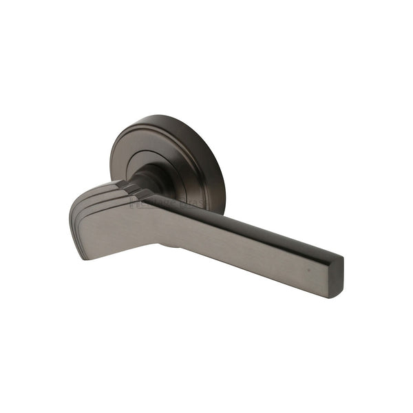 Tiffany Door Handle on Round Rose by M Marcus - Heritage Brass