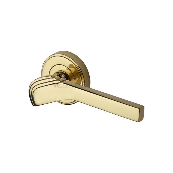 Tiffany Door Handle on Round Rose by M Marcus - Heritage Brass