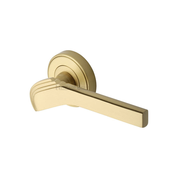 Tiffany Door Handle on Round Rose by M Marcus - Heritage Brass