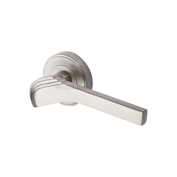 Tiffany Door Handle on Round Rose by M Marcus - Heritage Brass