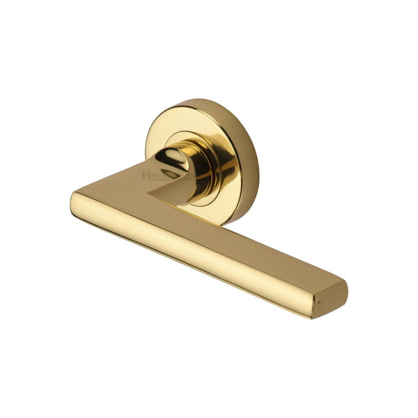 Trident Door Handle on Round Rose by M Marcus - Heritage Brass
