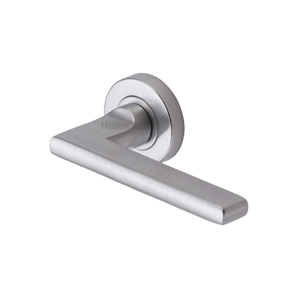 Trident Door Handle on Round Rose by M Marcus - Heritage Brass