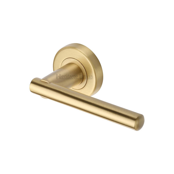 Challenger Door Handle on Round Rose by M Marcus - Heritage Brass