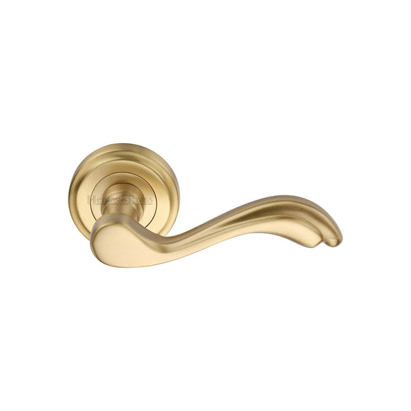 Lisboa Door Handle on Round Rose by M Marcus - Heritage Brass