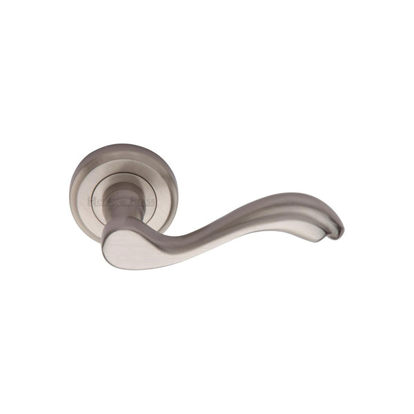 Lisboa Door Handle on Round Rose by M Marcus - Heritage Brass