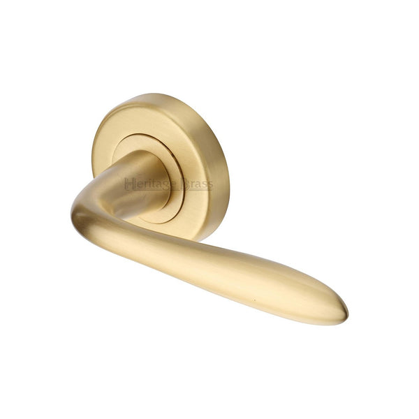 Sutton Door Handle on Round Rose by M Marcus - Heritage Brass
