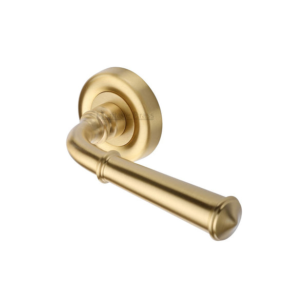 Colonial Door Handle on Round Rose by M Marcus - Heritage Brass