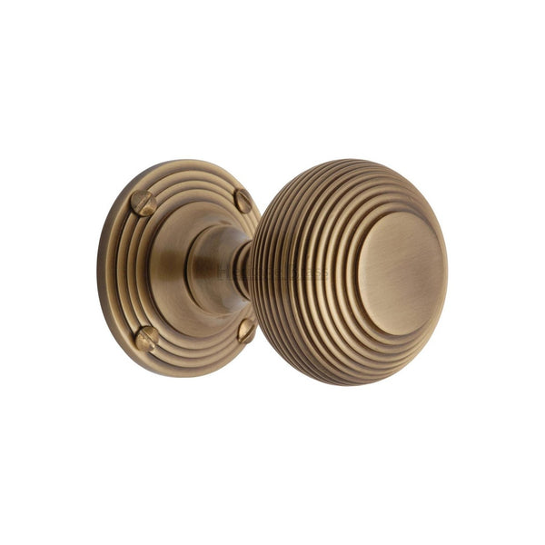 Reeded Mortice Door Knob on Rose by M Marcus - Heritage Brass
