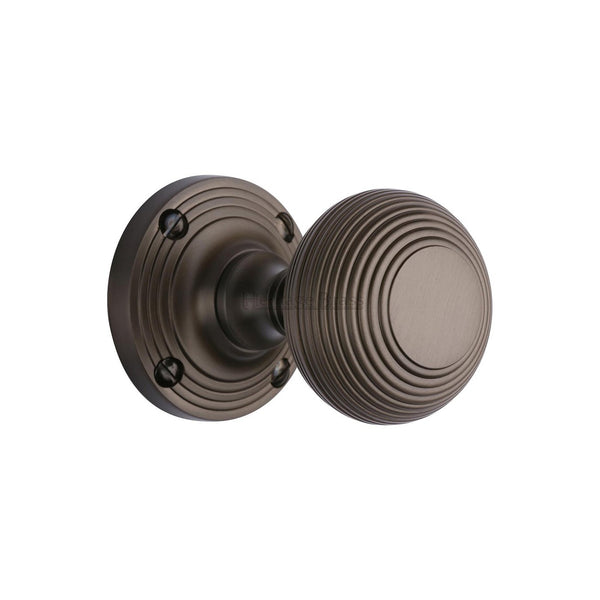 Reeded Mortice Door Knob on Rose by M Marcus - Heritage Brass