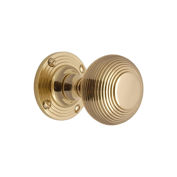 Reeded Mortice Door Knob on Rose by M Marcus - Heritage Brass