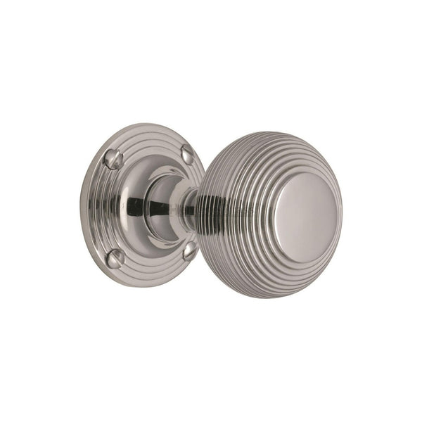 Reeded Mortice Door Knob on Rose by M Marcus - Heritage Brass