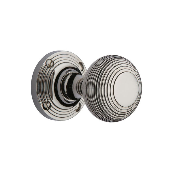 Reeded Mortice Door Knob on Rose by M Marcus - Heritage Brass