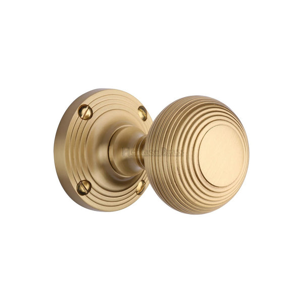 Reeded Mortice Door Knob on Rose by M Marcus - Heritage Brass
