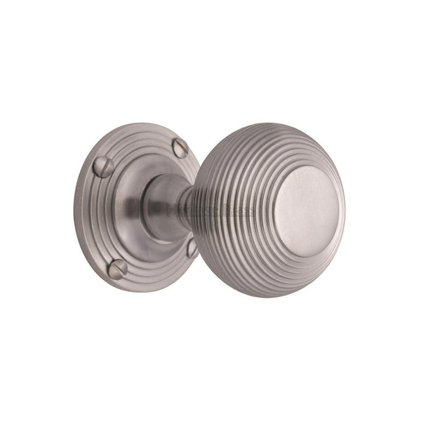 Reeded Mortice Door Knob on Rose by M Marcus - Heritage Brass