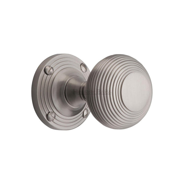 Reeded Mortice Door Knob on Rose by M Marcus - Heritage Brass