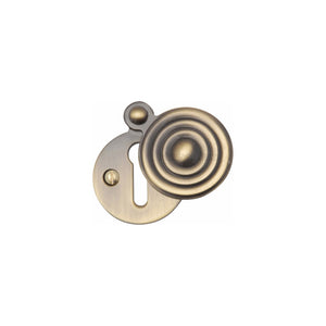 Standard Covered Key Escutcheon Reeded - V972 - Antique Brass