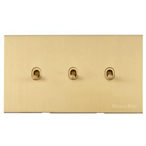 Windsor Range Matt Brass Switches & Sockets, WN40 - 3 Gang Stockholm Toggle by Heritage Brass By M-Marcus